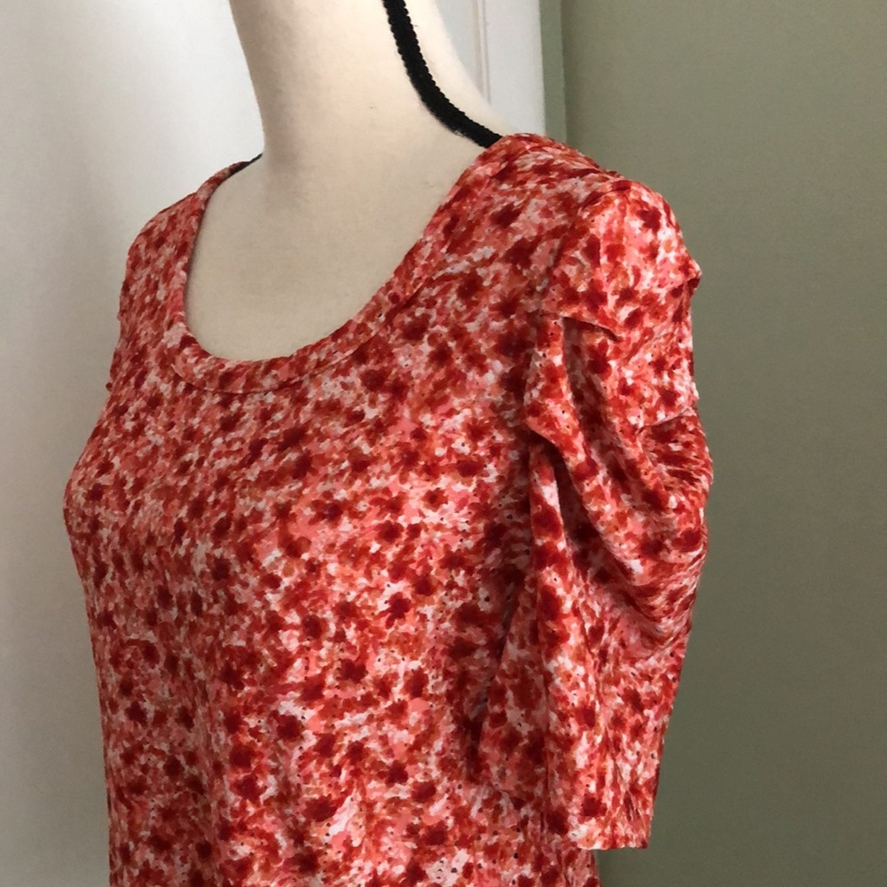 ❤️3X20 LUXOLOGY Women’s Orange Print Rushed Sleeves Top | S